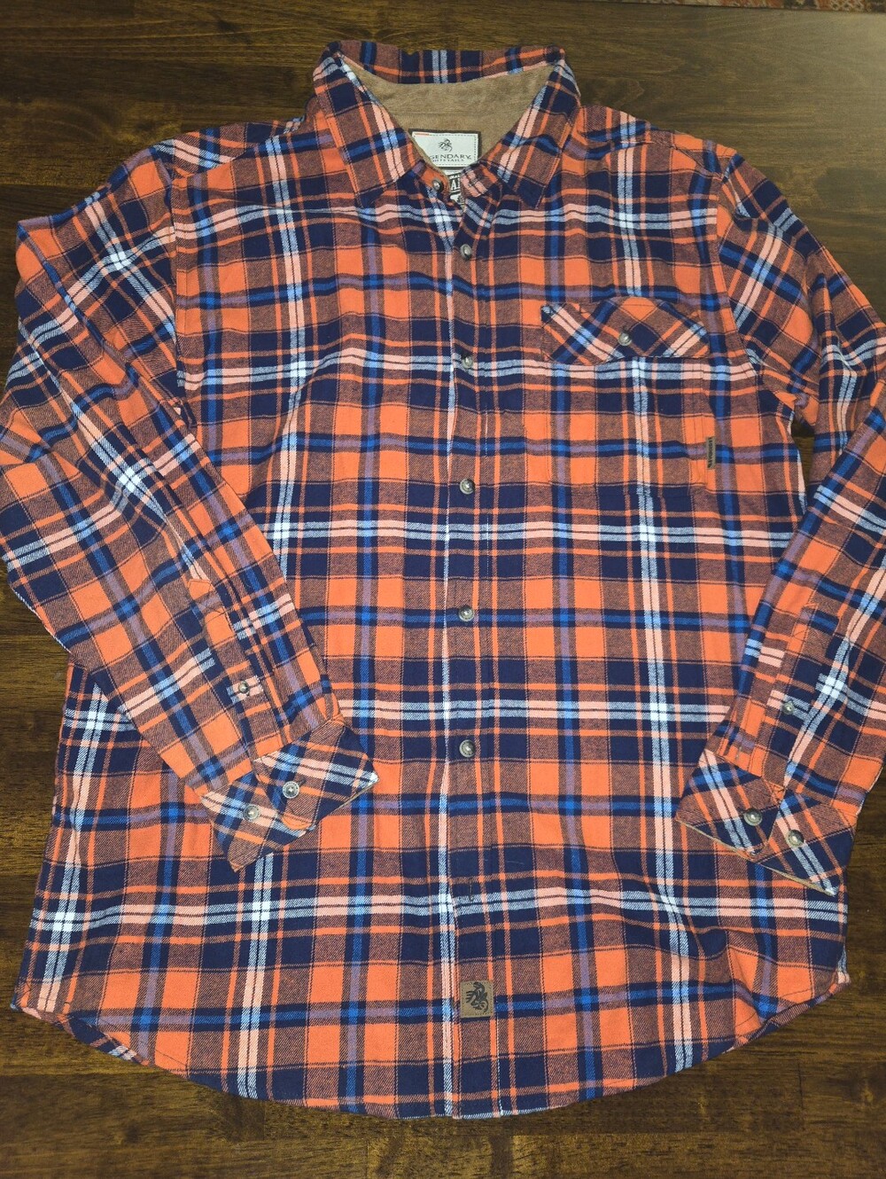 Legendary Whitetails Men's L Orange and Navy Plaid Button-Down Flannel